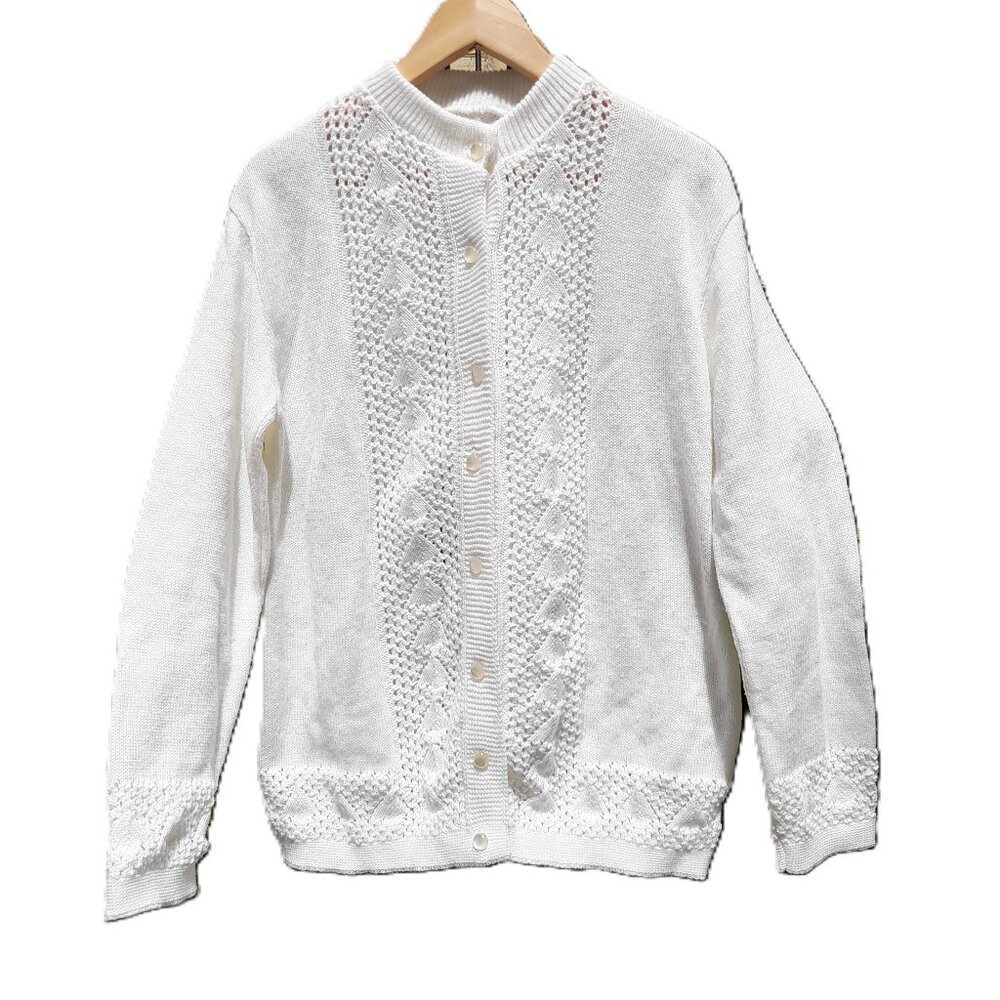 Vintage 60s Cardigan Sweater White Large 43" Bust Moonglow Buttons